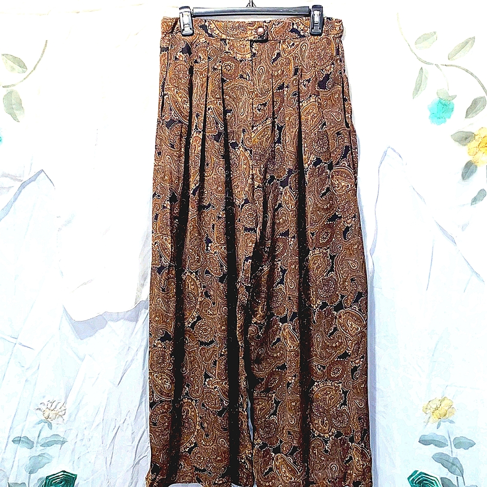 CHIFFON BROWN PAISLEY PRINT PALAZZO PANTS SZ M